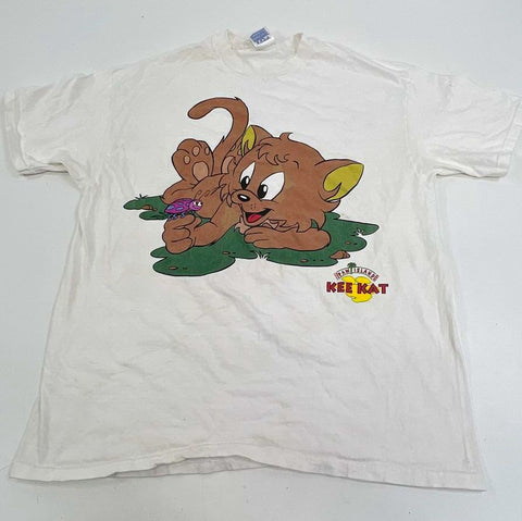 Vintage 90s Kee Kat Paw Island Cartoon Cat T-Shirt Hanes Beefy-T USA Sz XL