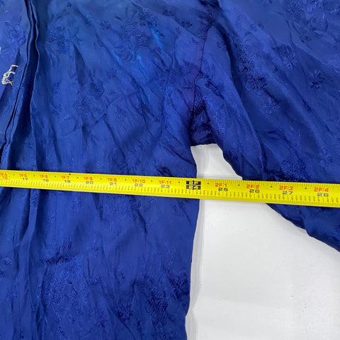 Vintage Japanese Dragon Embroidered Souvenir Robe Jacket Blue Rayon Mid-Century