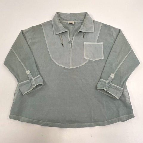 Wrap London Gray Cotton Mixed Media Drawstring Pullover Top Womens L