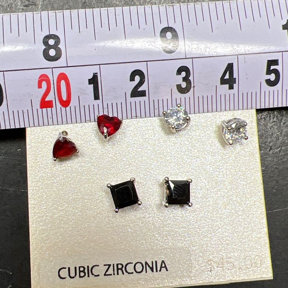 3 Pair Sterling Silver Cubic Zirconia Earrings NWT