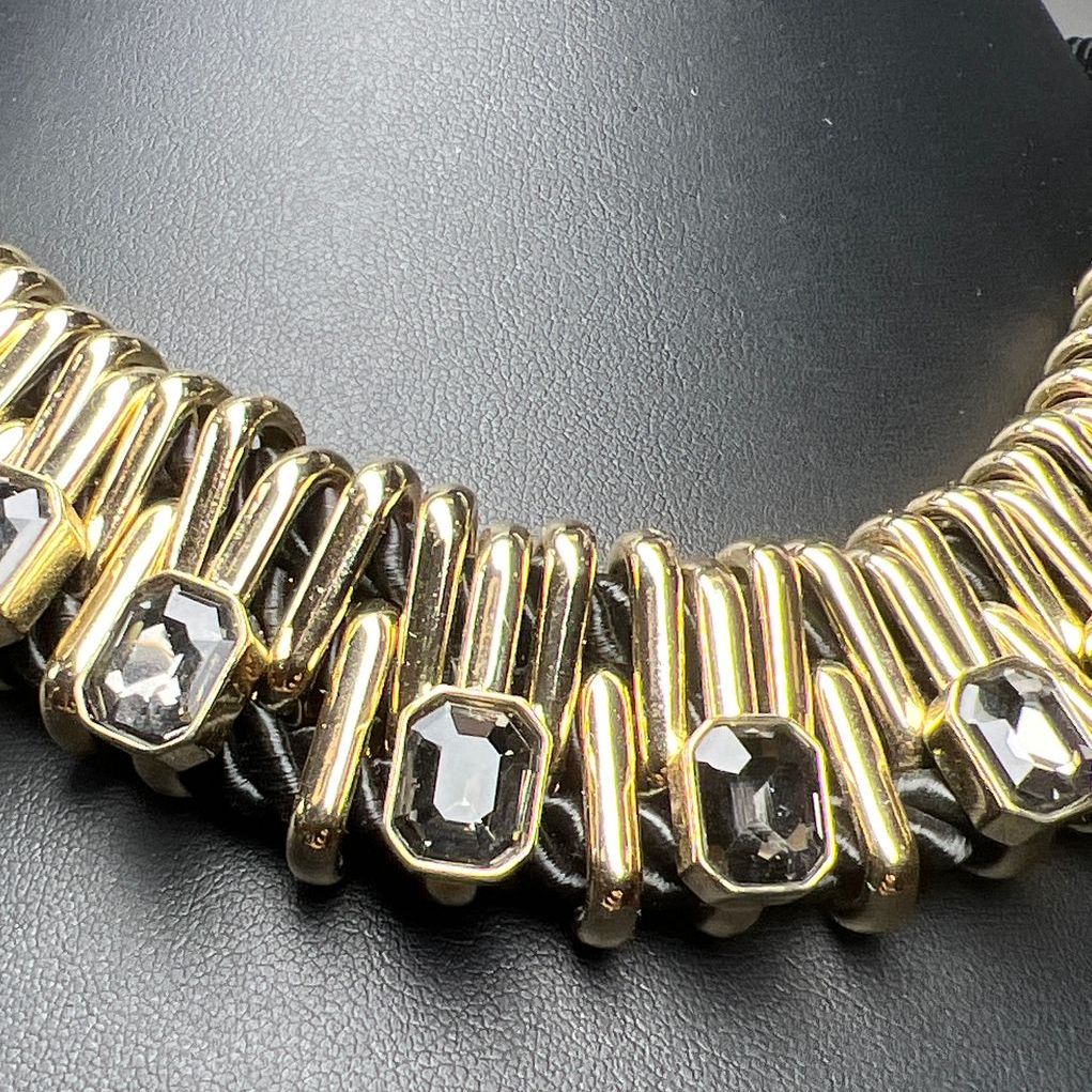 White House Black Market Rhinestone Cord Gold tone Necklace