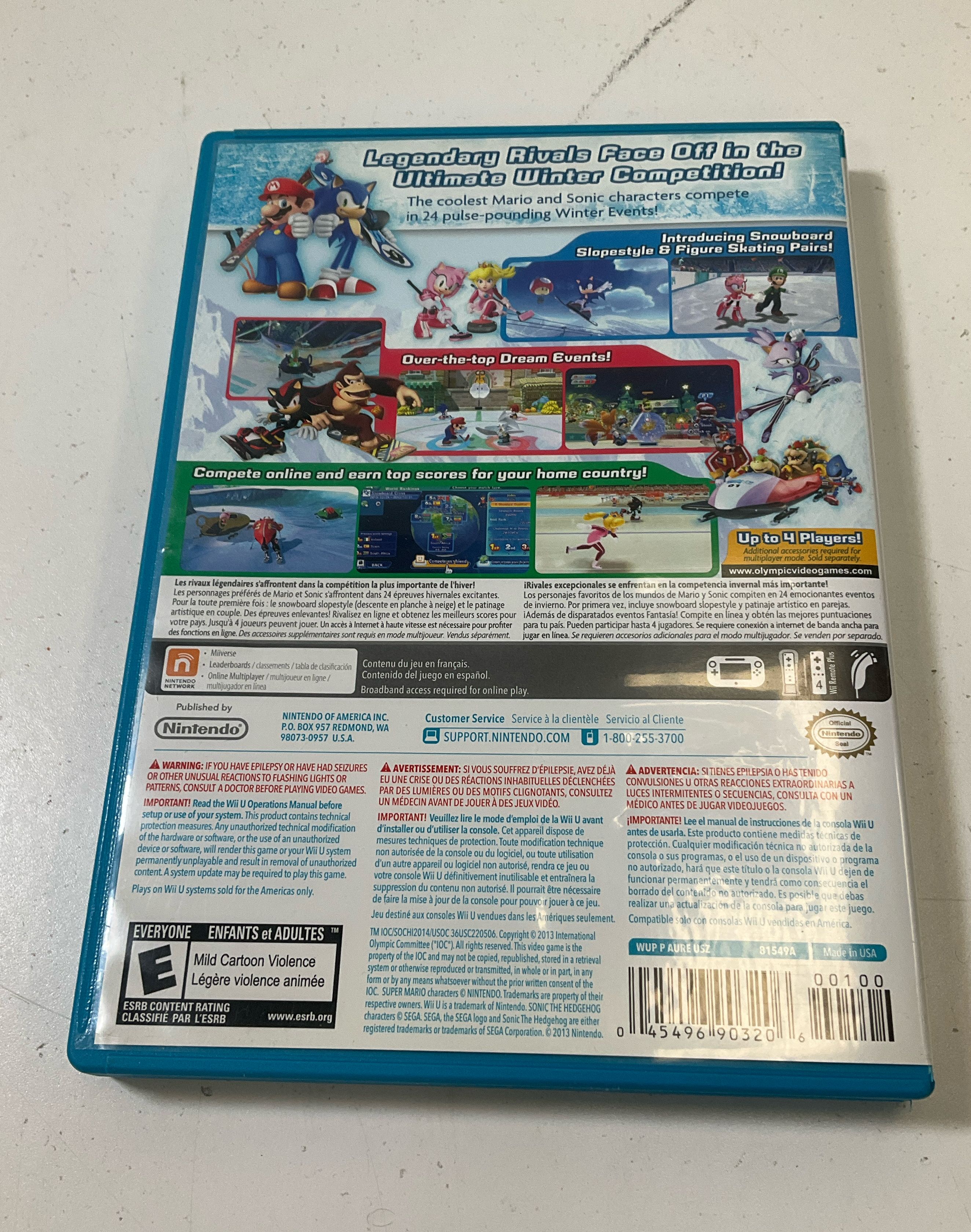 Nintendo Wii U Mario & Sonic at The Olympic Winter Games Sochi 2014 CIB Tested