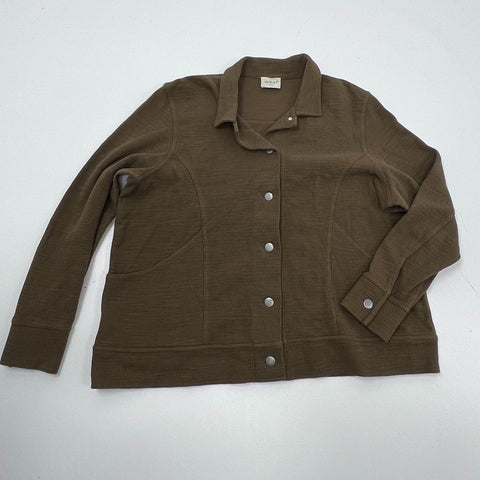 Wrap London Brown Ribbed Cotton Snap Front Jacket Cardigan Women's Size 16
