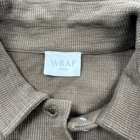 Wrap London Brown Ribbed Cotton Snap Front Jacket Cardigan Women's Size 16
