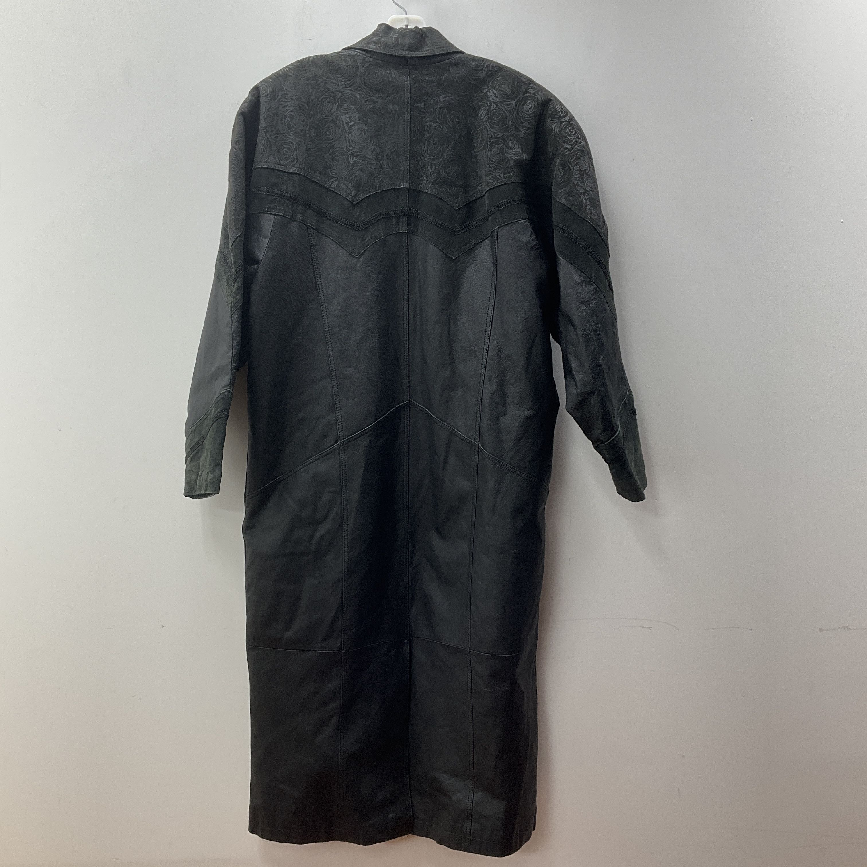 Authentic International Outerwear Black Leather Trench Duster Coat Women's M