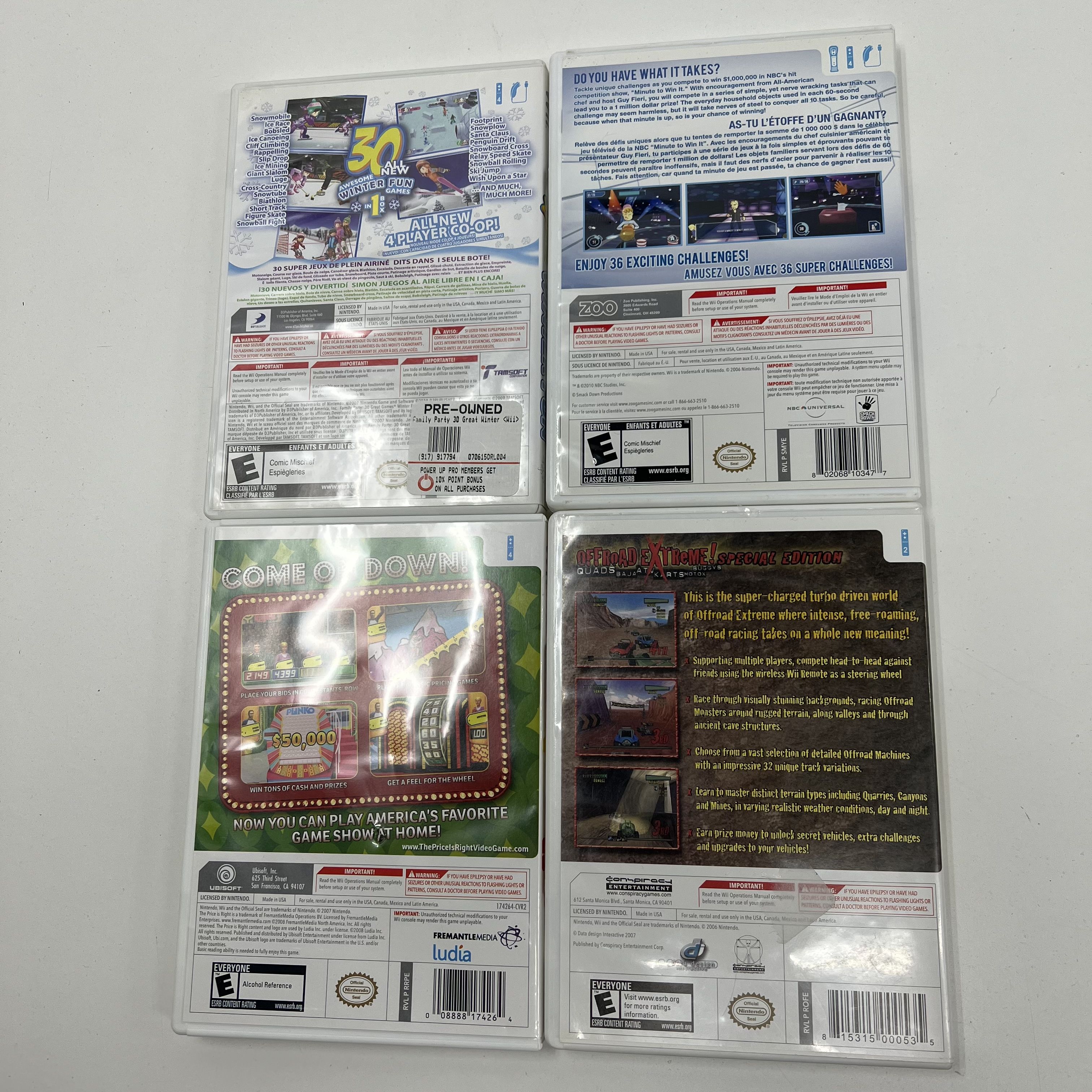 Lot of 4 Wii Games Price is Right Offroad Extreme Minute to Win It Other