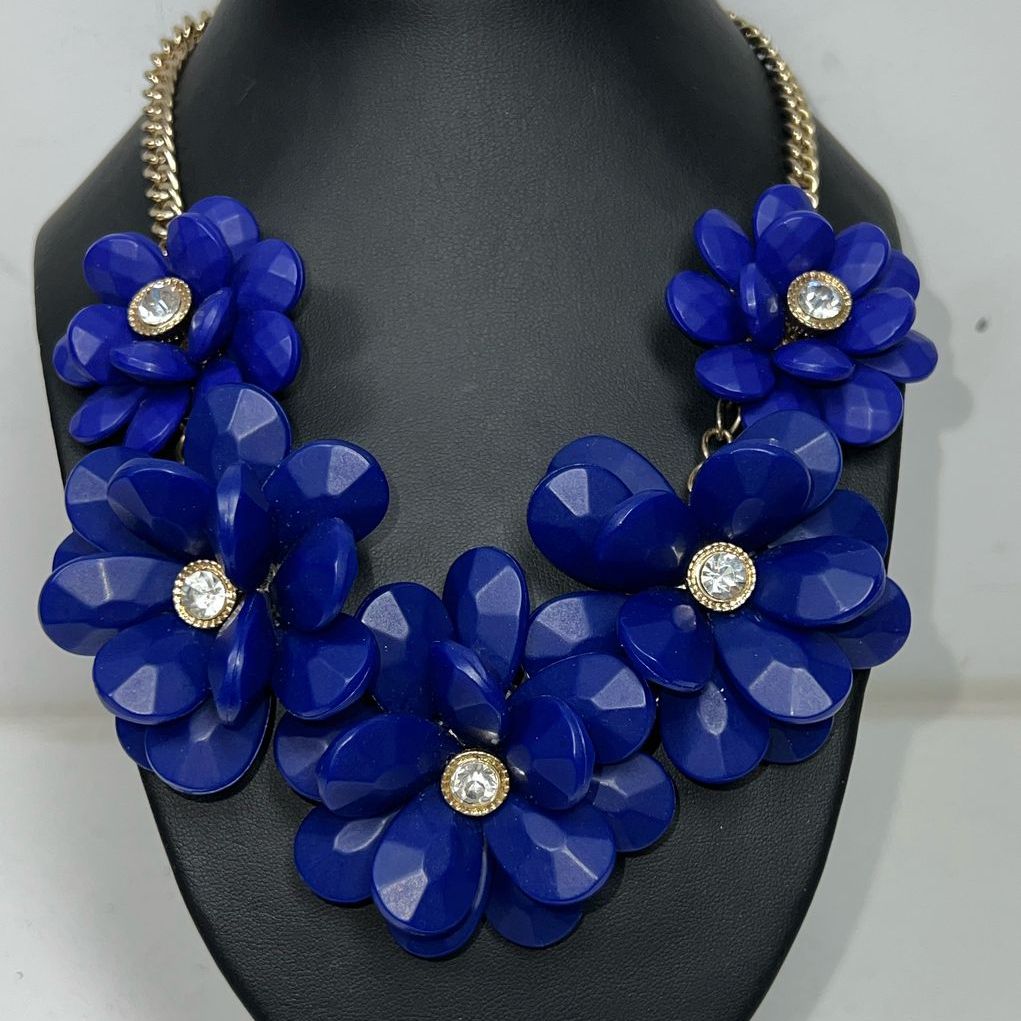 Natasha Big Blue Floral Beaded Statement Necklace