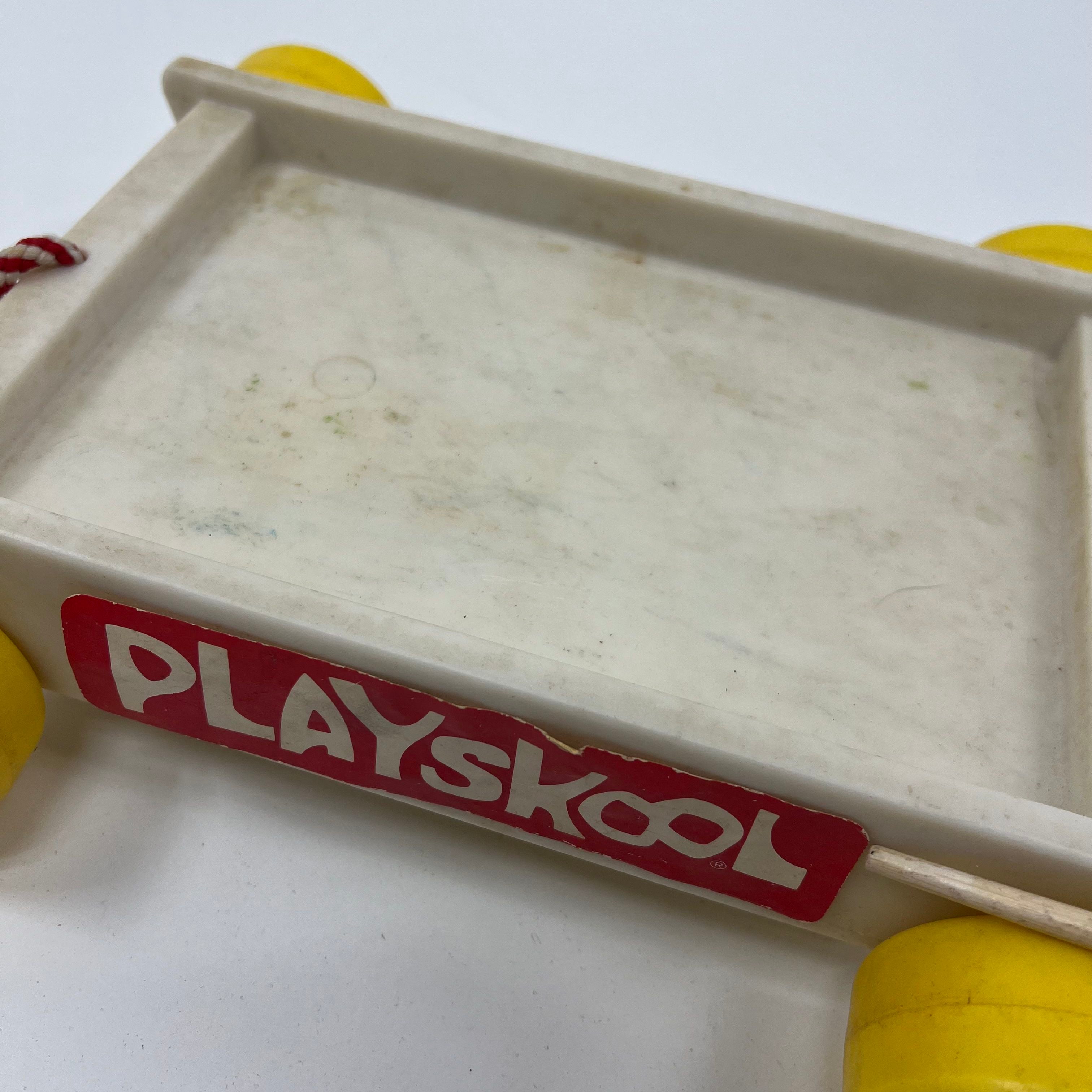 Vintage Playskool Toys and Book Pop & Spin Pull Along Wagon Wooden Blocks