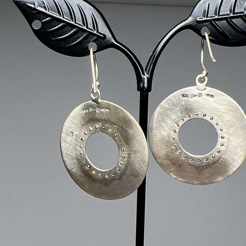 Silpada 925 Sterling Silver Circle Rhinestone Dangle Earrings 8.52g