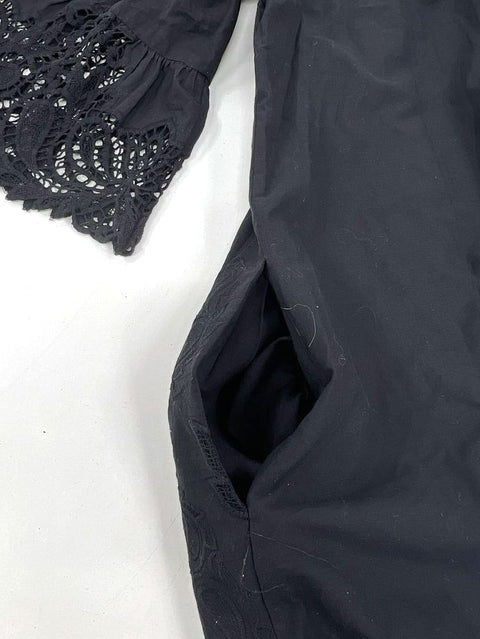 Chico's Embroidered Flutter Sleeve Short Dress Black Cotton NWT Sz 4