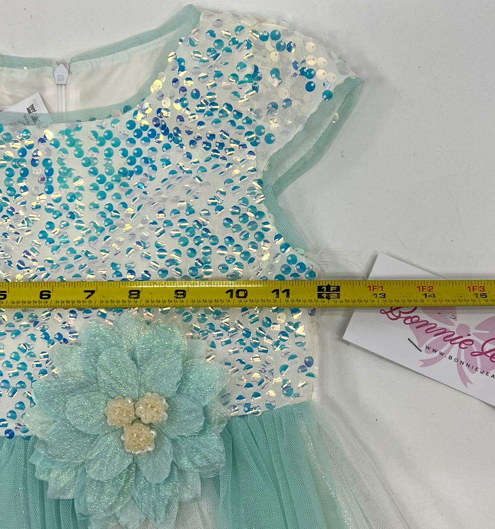 Bonnie Jean Girls Sequin Tulle Party Pageant Dress Aqua White Size 6 NWT