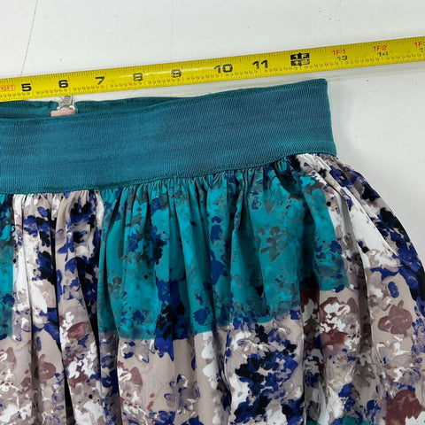 Anthropologie Moulinette Soeurs Teal Floral Tulle Lined Maxi Skirt Women's 6