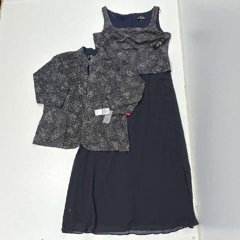 NWT Alex Evenings Gray Glitter 2 Piece Jacket Maxi Dress Gown Women's 18