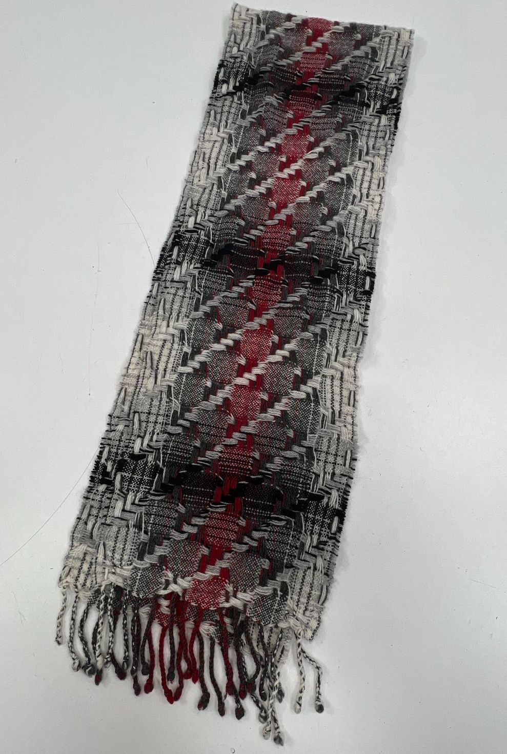 Charter Club 100% Cashmere Scarf Red Black Gray Plaid Woven Fringe Women's