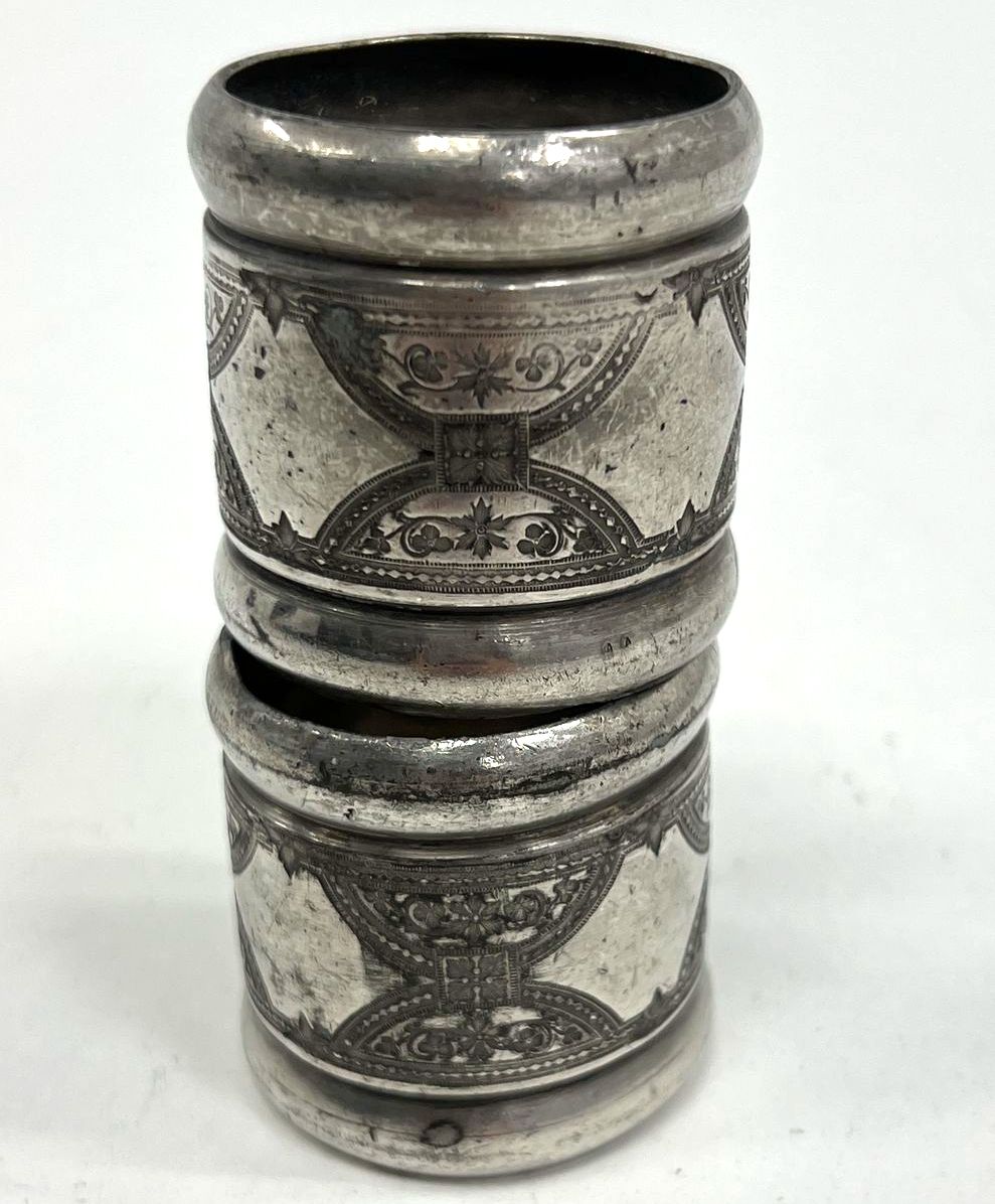 Vintage 1890s Aesthetic Silverplate Napkin Rings Lot 2 Monogrammed Floral