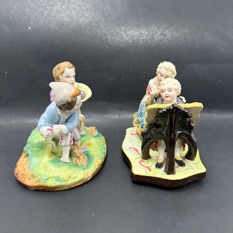 Vintage Dresden Style Porcelain Figurine Lot of 2 Children Figure Groups Antique