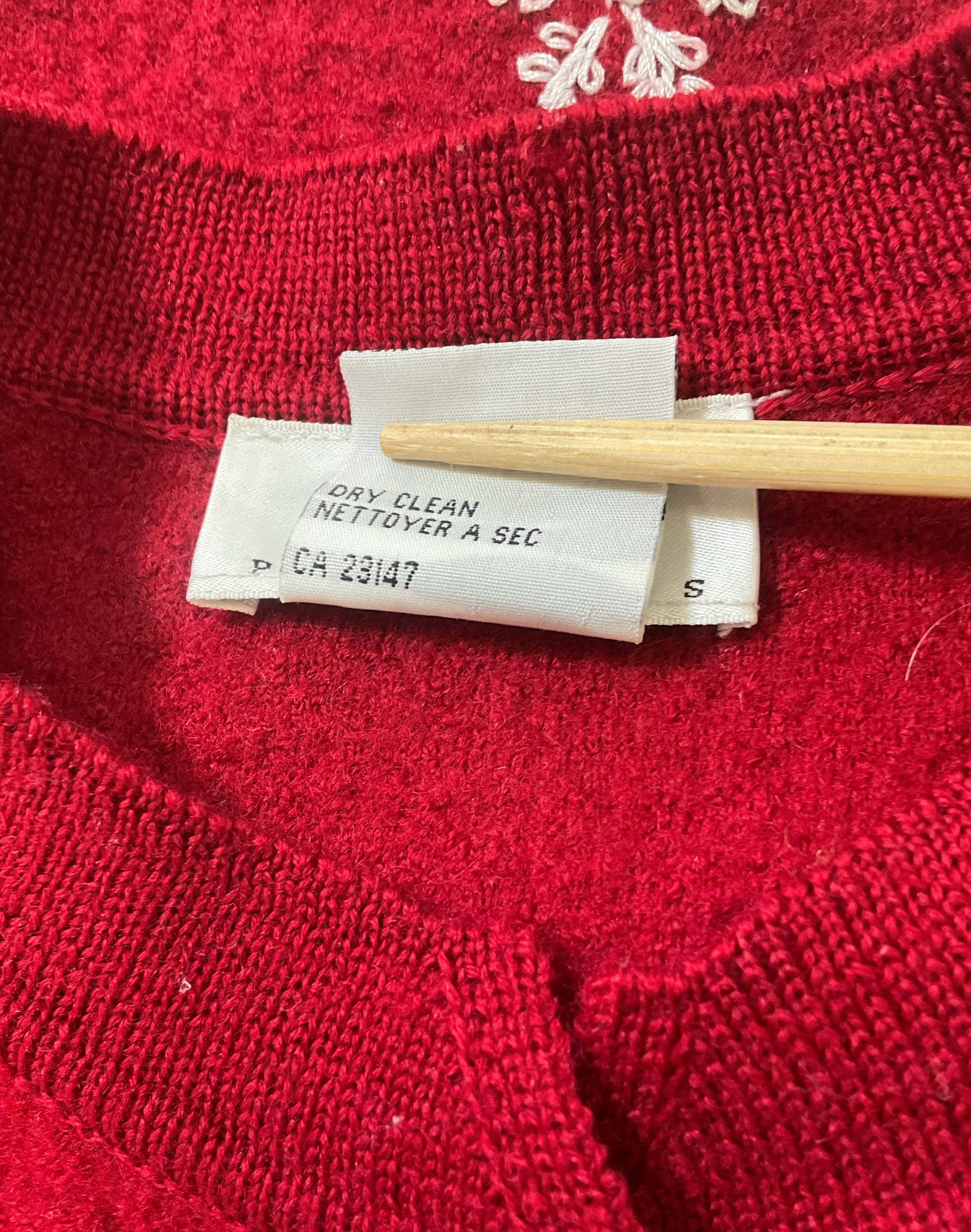 Talbots Women's Red Embroidered Topiary Cardigan 100% Wool Size Petite M Vintage