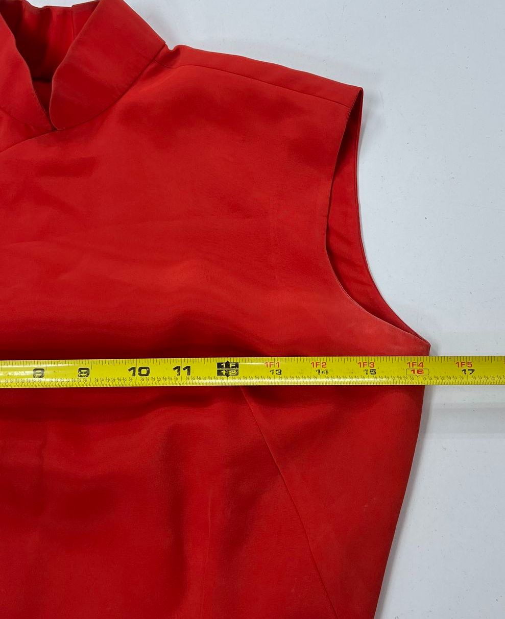 Vintage 60s Red Silk Cheongsam Qipao Dress Hand Beaded Phoenix Sz M