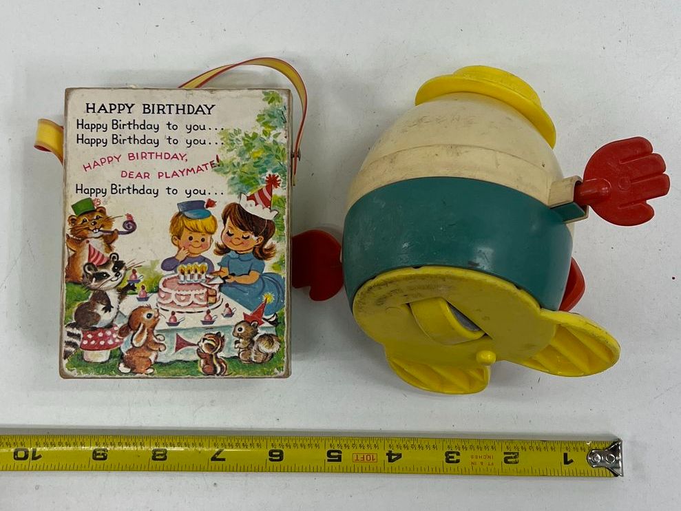 Vintage 60s 70s Fisher-Price Toy Lot Music Clock Truck Pull Toys Collection