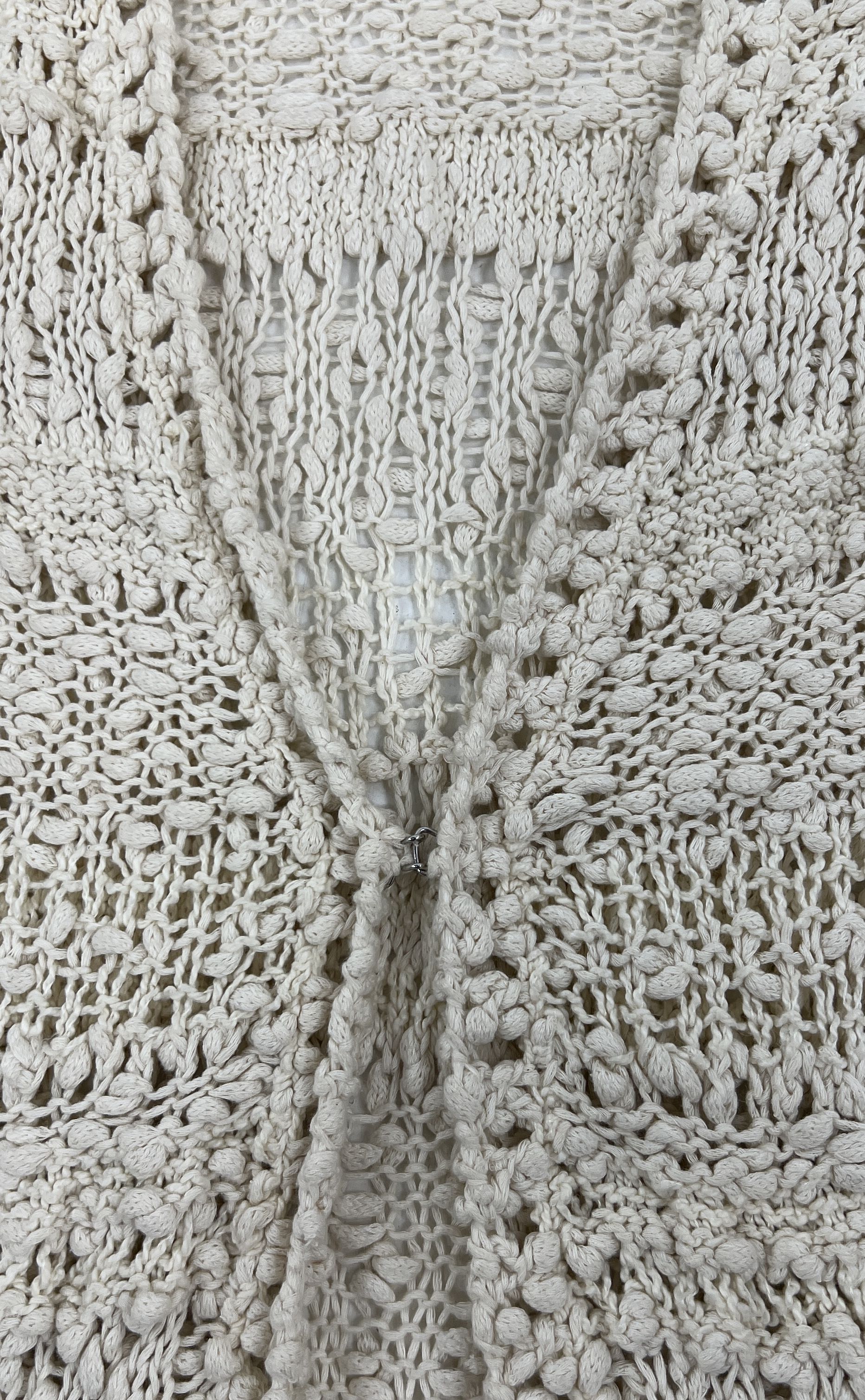 Free People Cream Open Knit Crochet Boho Duster Cardigan Sweater Womens