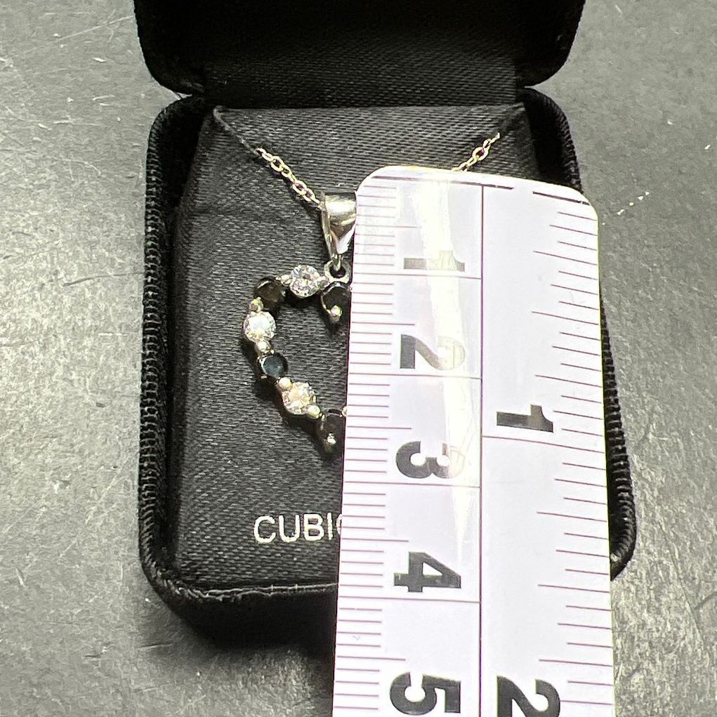 Sterling Silver Cubic Zirconia & Black Stone Heart Necklace NIB
