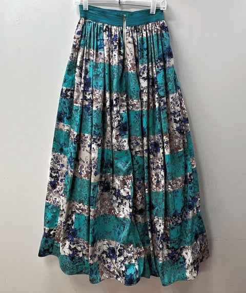 Anthropologie Moulinette Soeurs Teal Floral Tulle Lined Maxi Skirt Women's 6