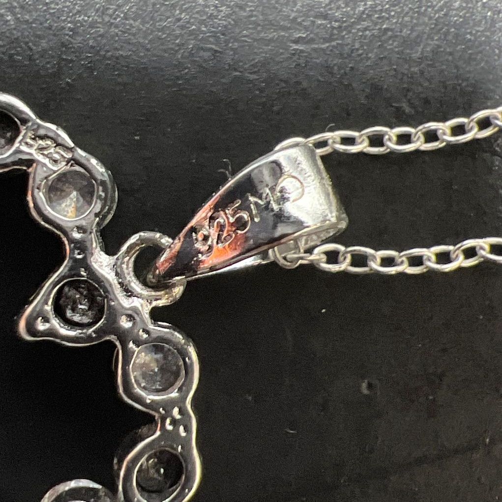 Sterling Silver Cubic Zirconia & Black Stone Heart Necklace NIB