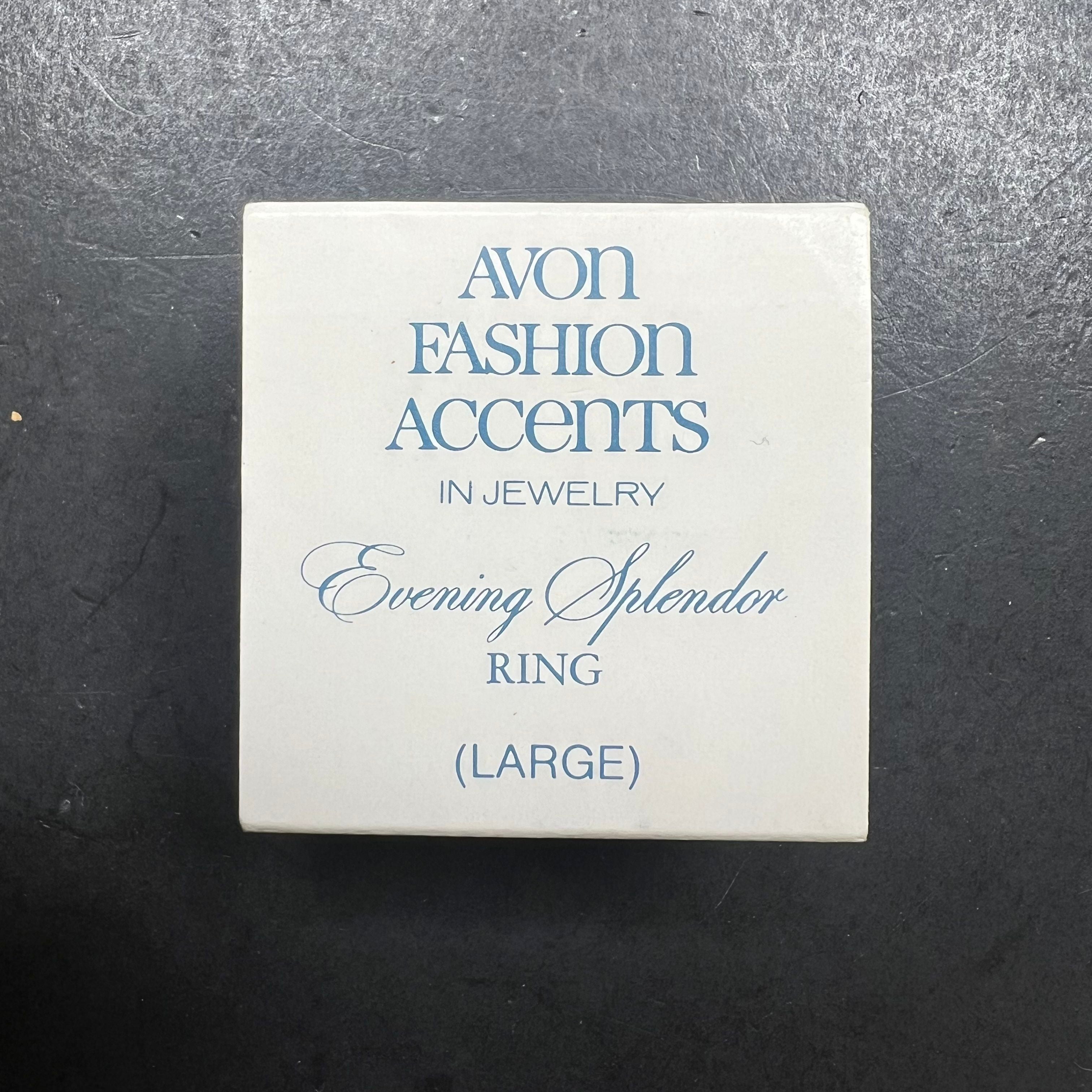 Vintage Avon Evening Splendor Ring NIB Size Large 8.5 Silver Tone Faux Pearl