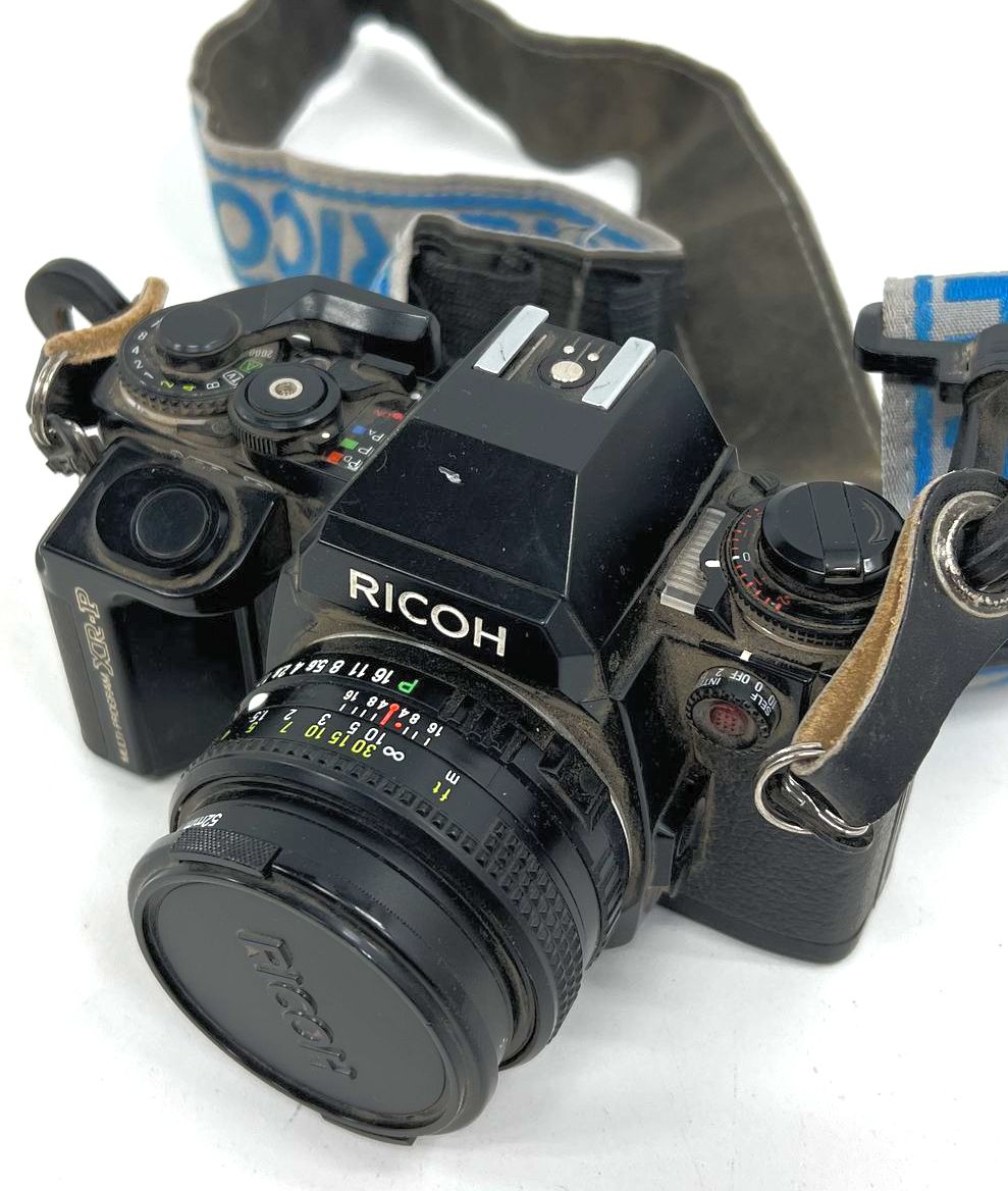 Vintage 80s Ricoh XR-P 35mm SLR Film Camera Lot Flash Winder 50mm Lens