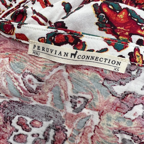 Peruvian Connection Pima Cotton Floral Boho Peasant Dress Sz XS Made in Peru