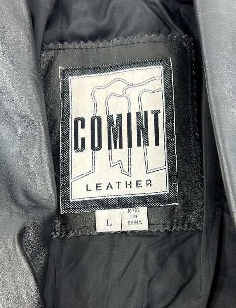Vintage 90s Comini Black Genuine Leather Long Coat Jacket Women's Size L