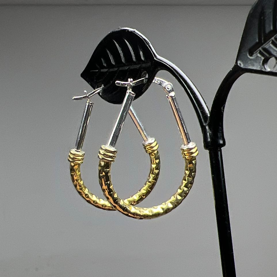 Le Calla Sterling Silver Two Tone Oblong Drop Earrings 4.79g