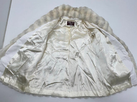 Vintage 70s Avec Tu White Gray Striped Glenoit Faux Fur Coat Jacket Women's