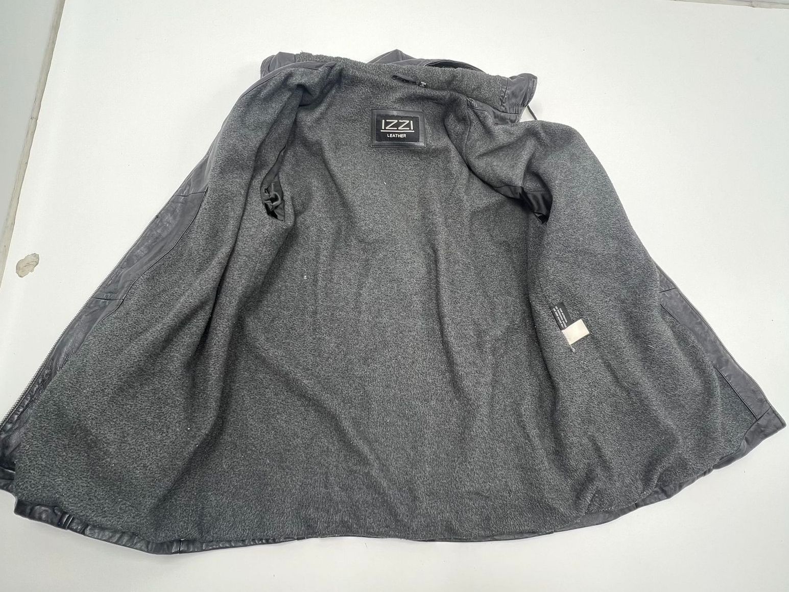 Vintage 90s Izzi Black Leather Fleece Lined Hooded Jacket Coat Men's L