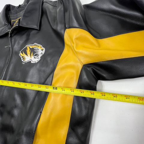 G-III Black Gold Vintage Y2K Mizzou Tigers Faux Leather Bomber Jacket Mens XXL
