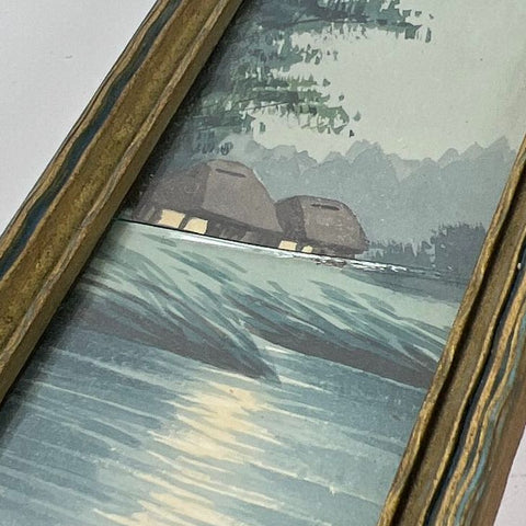 Antique Asian Art Print Triptych Set 3 Summer Palace Camel Back Bridge Framed