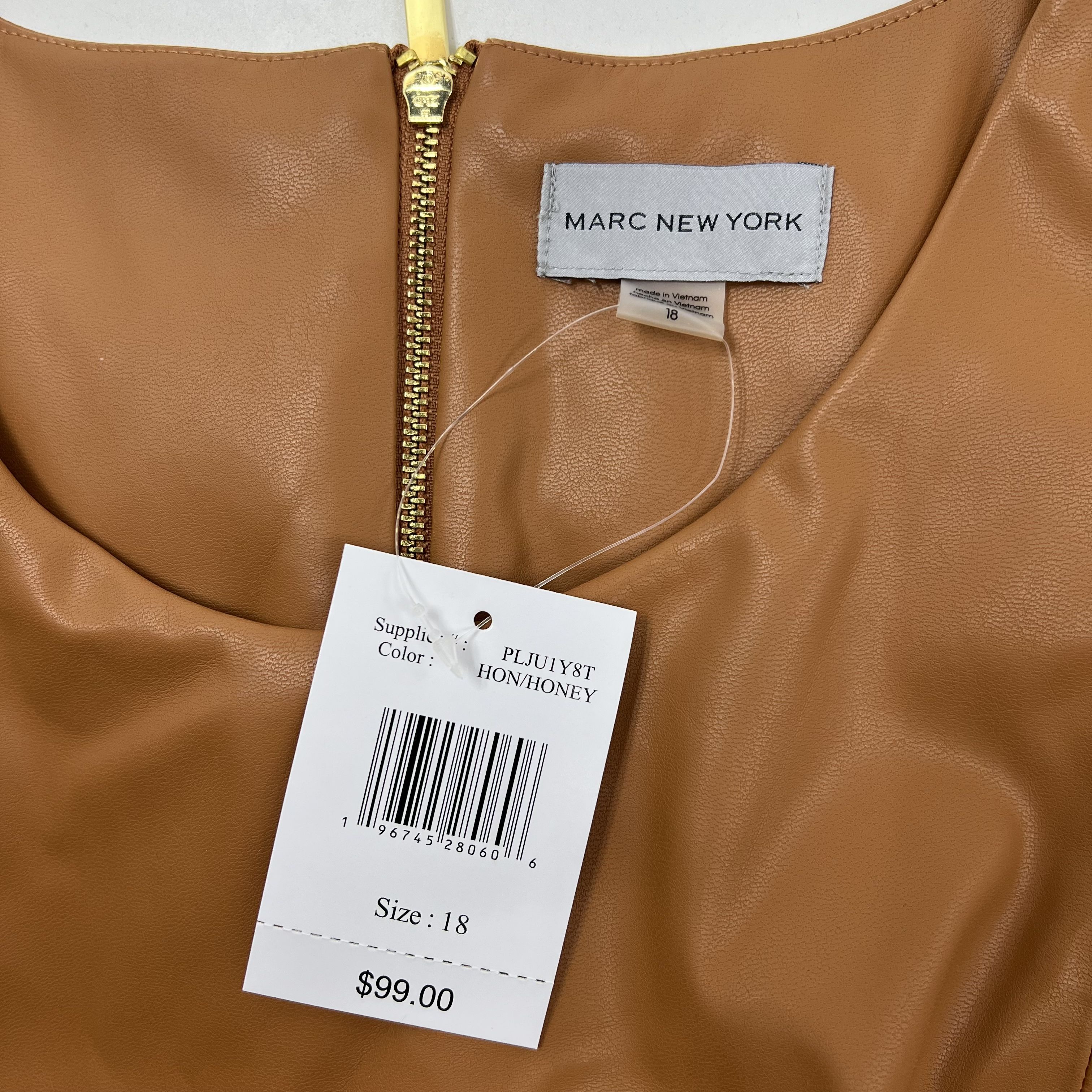Marc New York Faux Leather Sheath Dress Honey Tan Women's Size 18 NWT