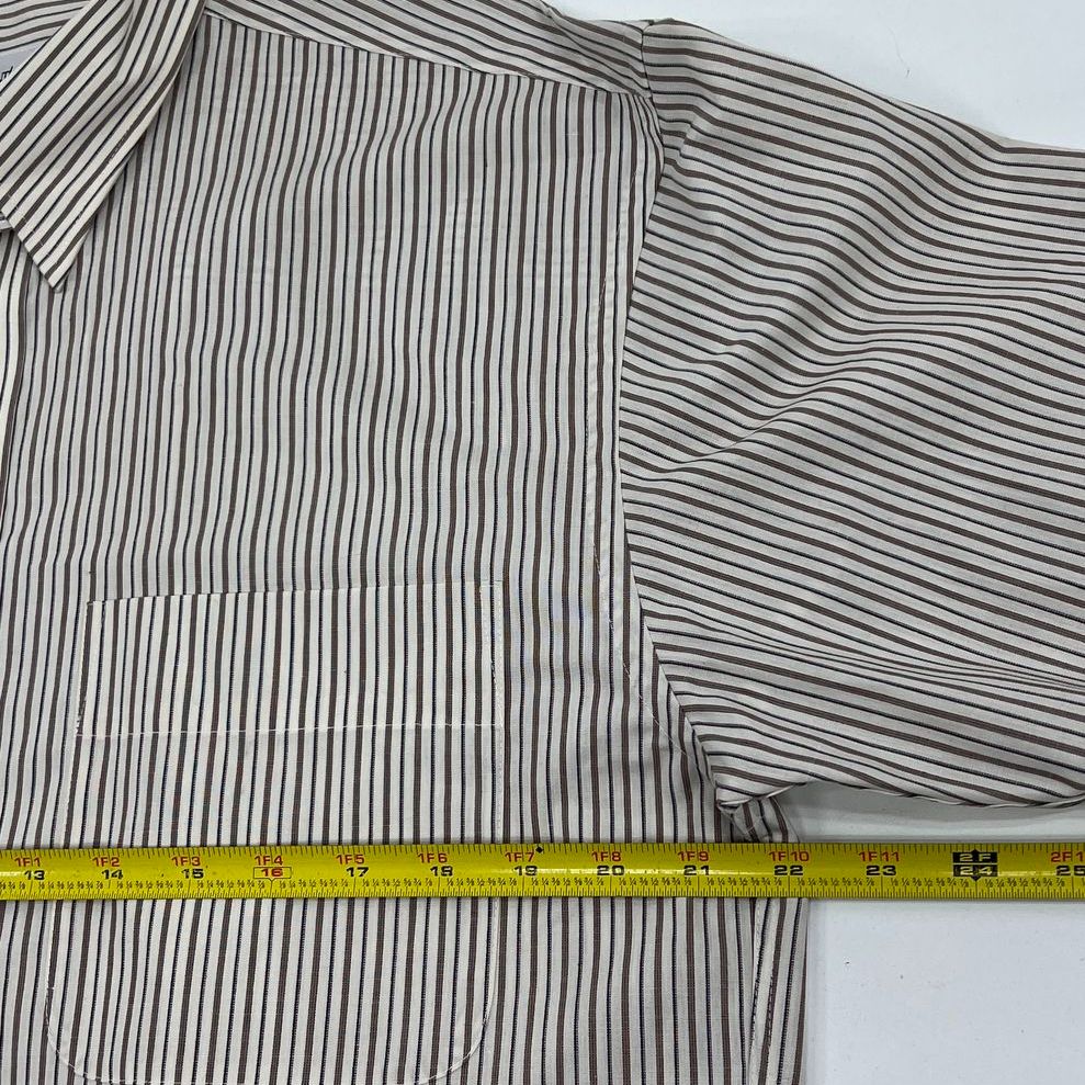 VTG Men's Yves Saint Laurent Beige Striped Long Sleeve Button Up - Size 32-33