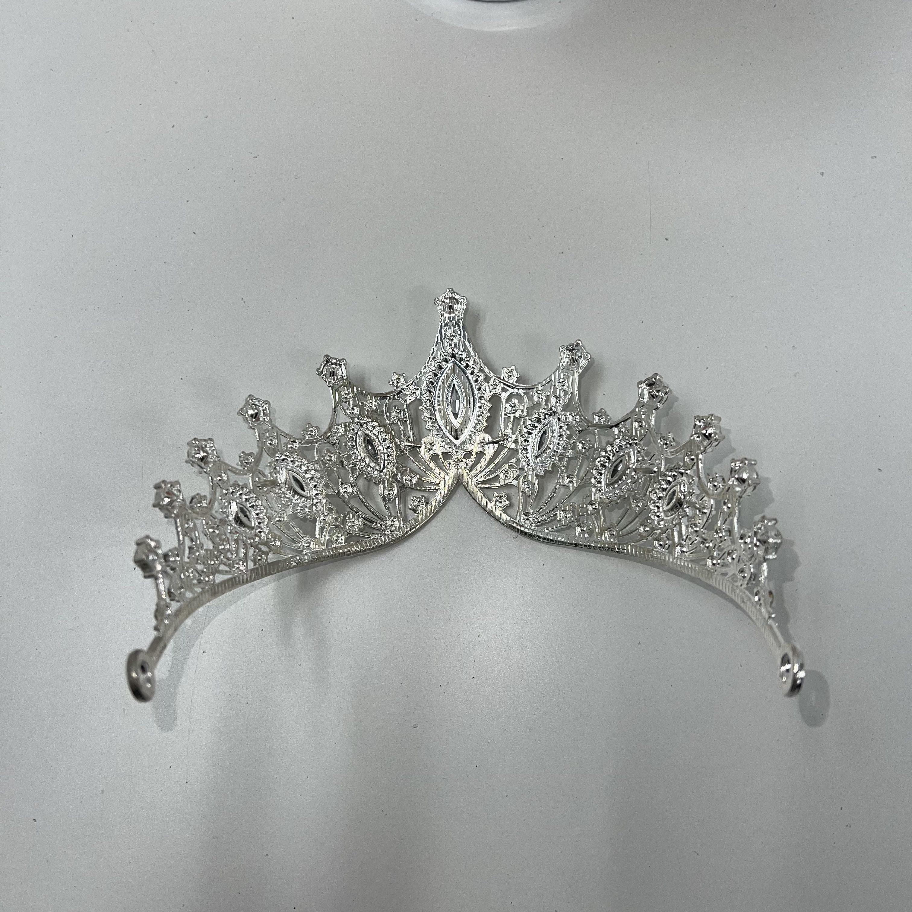 Rhinestone Baroque Bling Tiara Crown Headpiece Silver Tone