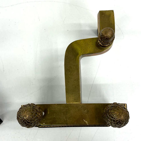 Antique Federal Revival Brass Andirons Fire Dogs Pineapple Finial Pair