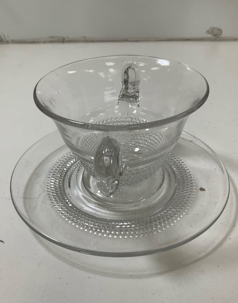 Duncan & Miller Clear Glass Teardrop Mayonnaise Bowl & Underplate Vintage