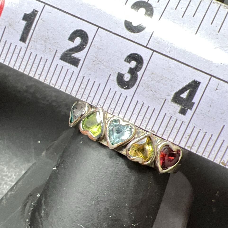 925 Sterling Silver Nesting Heart Gemstone Ring Size 8