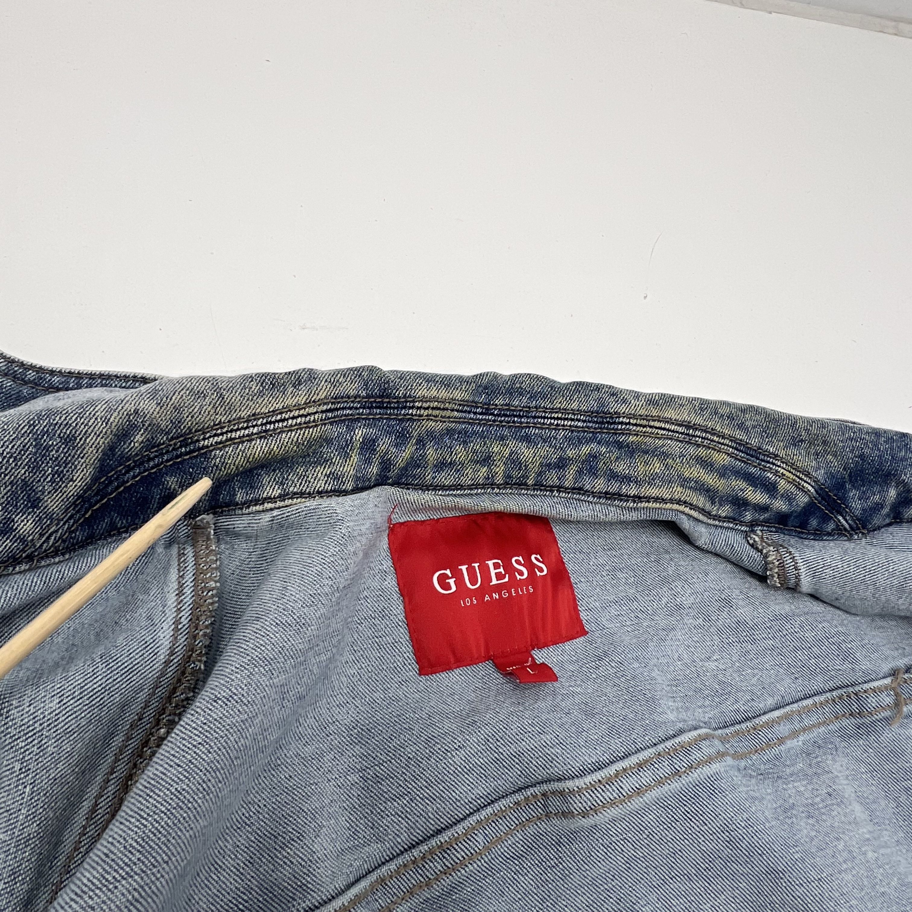 Guess Light Blue Acid Wash Trucker Cut Off Denim Vest Men's Size L