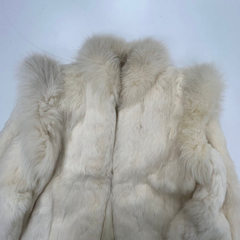 Vintage 70s 80s Rabbit Fur Coat Fox Fur Trim Full Length Winter Jacket