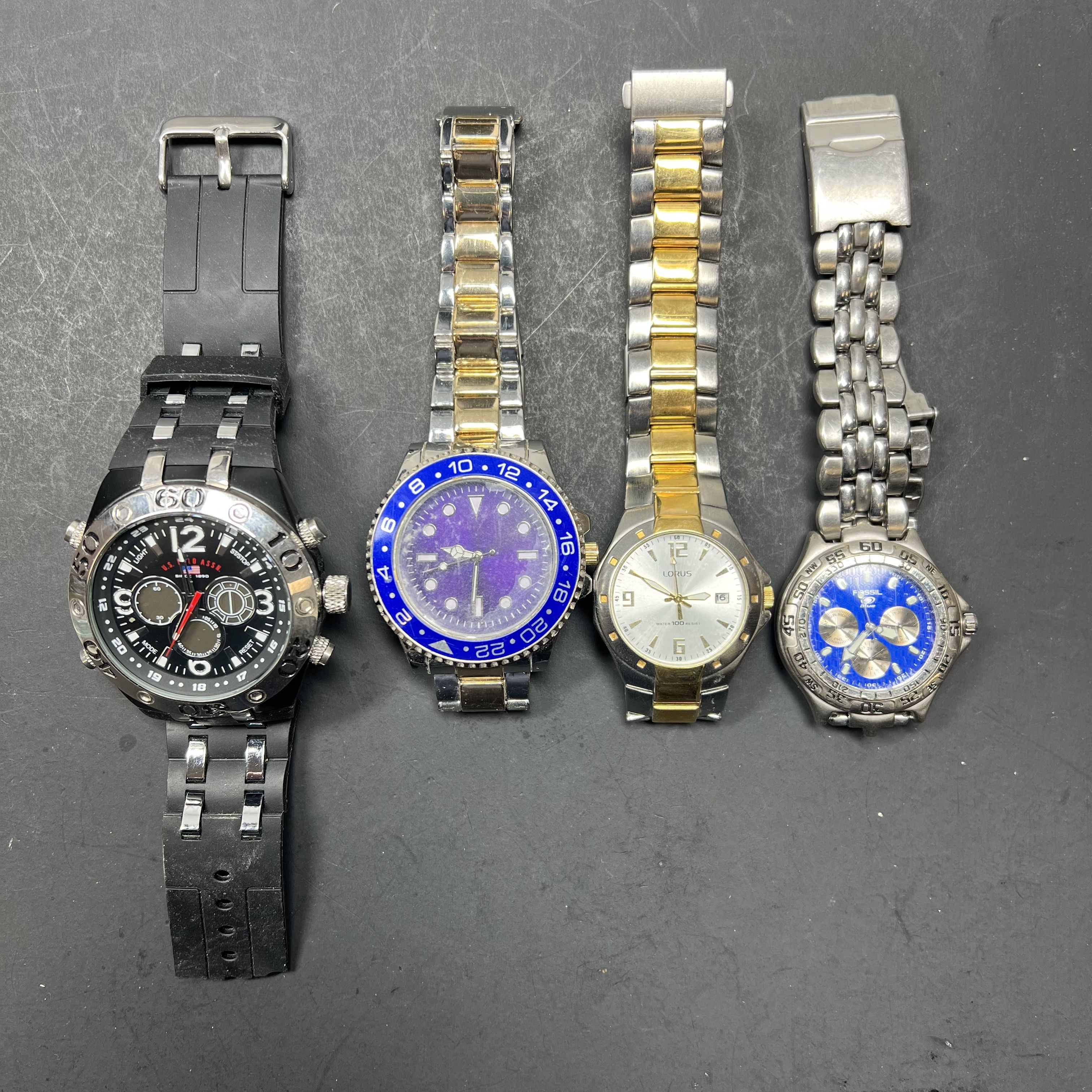 Lot of 4 Men's Watches *Needs Work Fossil Lorus Polo