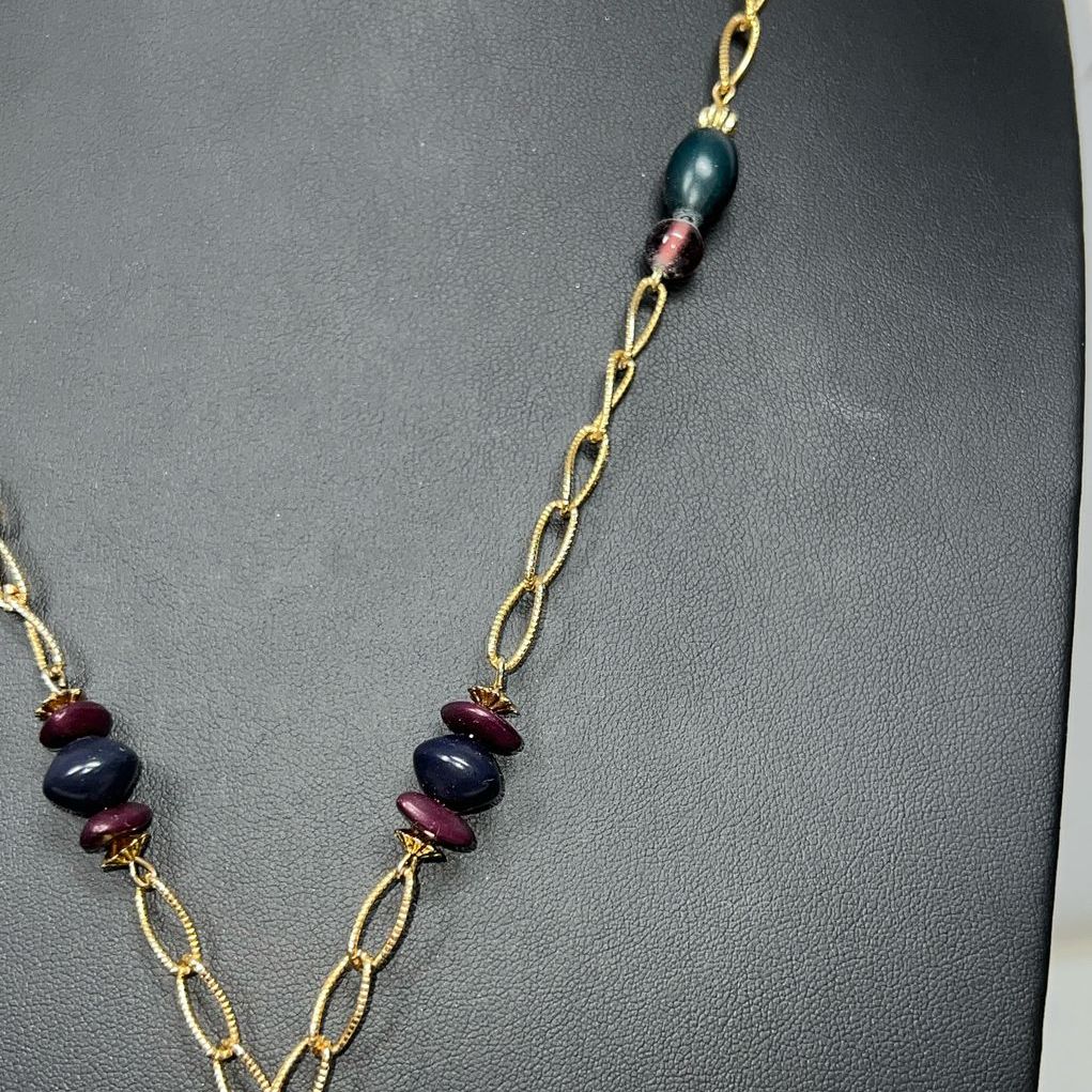 Casual Corner Beaded gold tone Y Drop Tassel Necklace