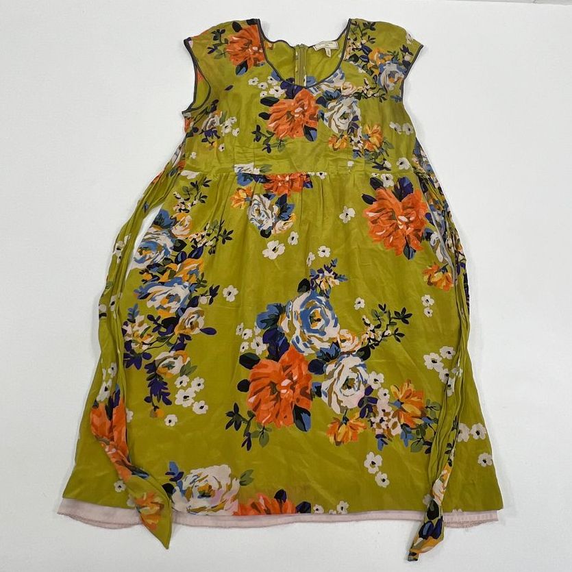 Women's Moulinette Soeurs Chartreuse Floral Silk Short Sleeve Dress - Size 14