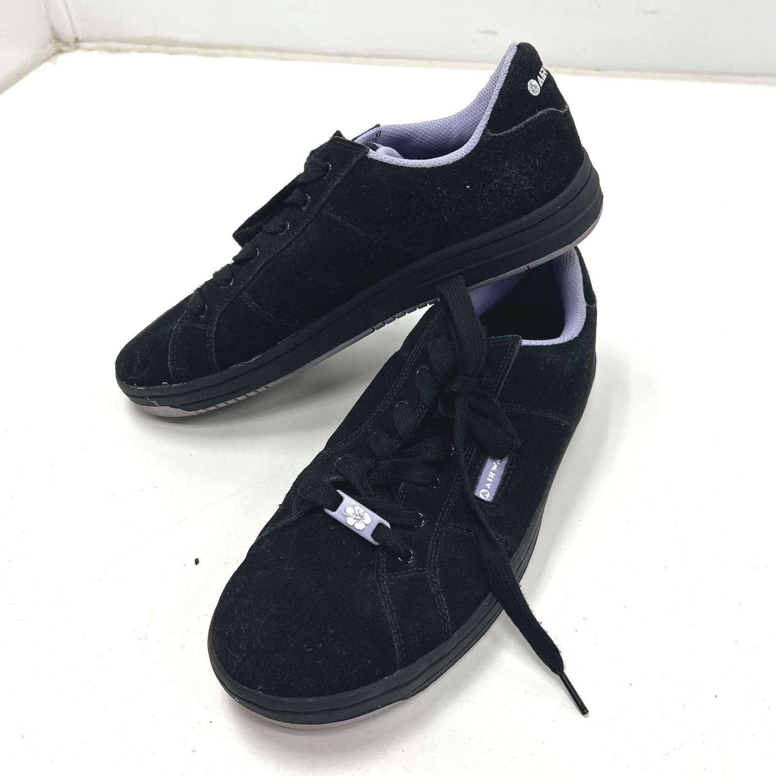 Y2K Vintage Airwalk Black Suede Skater Shoes Lavender Accents Mens Size 11