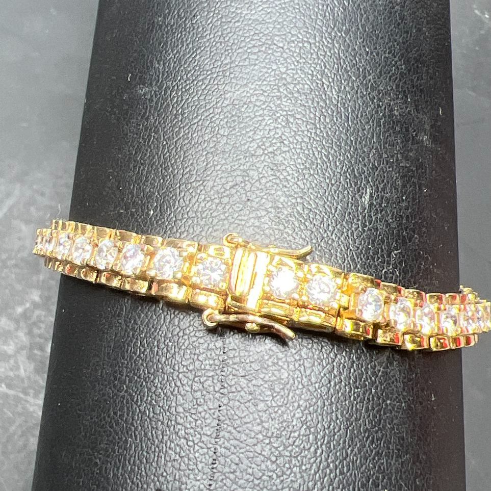925 Sterling Silver Vermeil CZ Tennis Bracelet