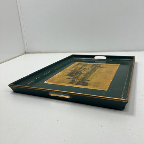 Vintage Lady Clare Serving Tray Fishing In A Punt 1820 Art Print Green 22"